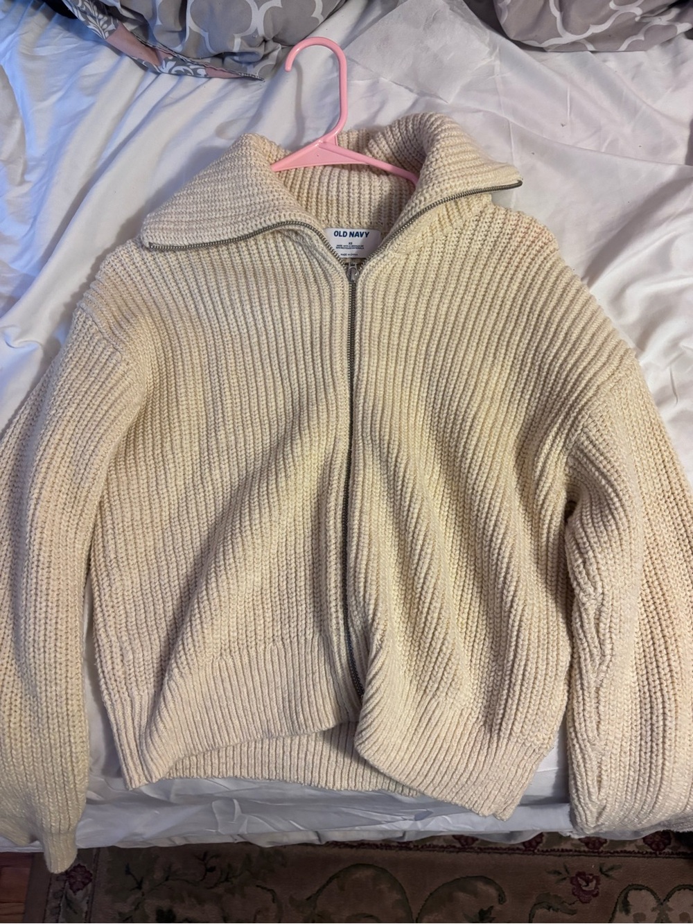 Old Navy Beige/Cream Ribbed Zip-Up Sweater XS
